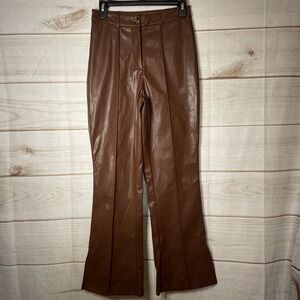 MAKEMECHIC NWT Brown Faux Leather High Waist Wide Leg Pants Sz SM- 387
